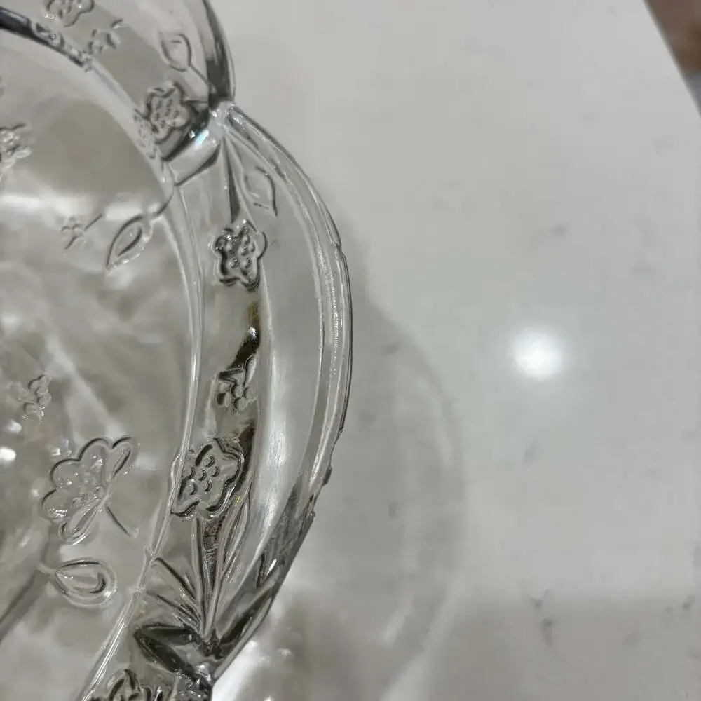 Anchor Hocking Savannah Clear Glass Cake Stand with Dome Lid Floral Scalloped